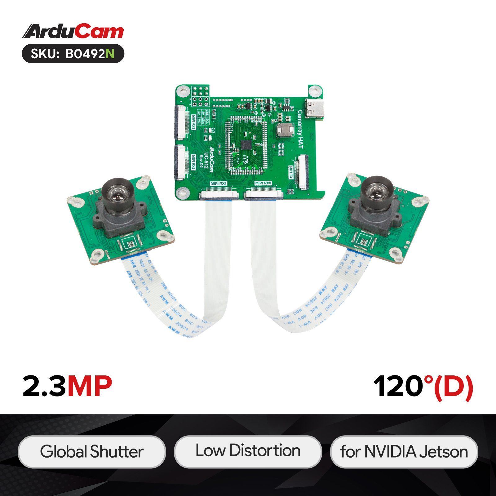 Arducam 2.3MP*2 AR0234 Color Global Shutter Synchronized Stereo Camera Bundle Kit for NVIDIA Jetson AGX Orin/Orin Nano/Orin NX