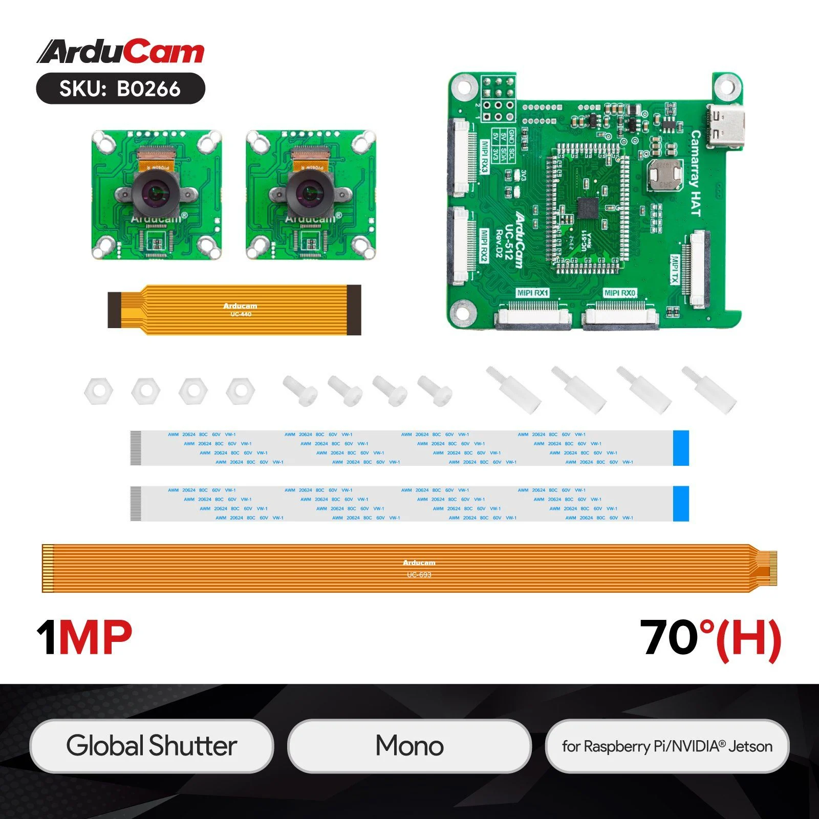 Arducam 1MP*2 OV9281 Global Shutter Monochrome Stereoscopic Camera Bundle Kit for Raspberry Pi, NVIDIA Jetson AGX Orin/Orin Nano/Orin NX